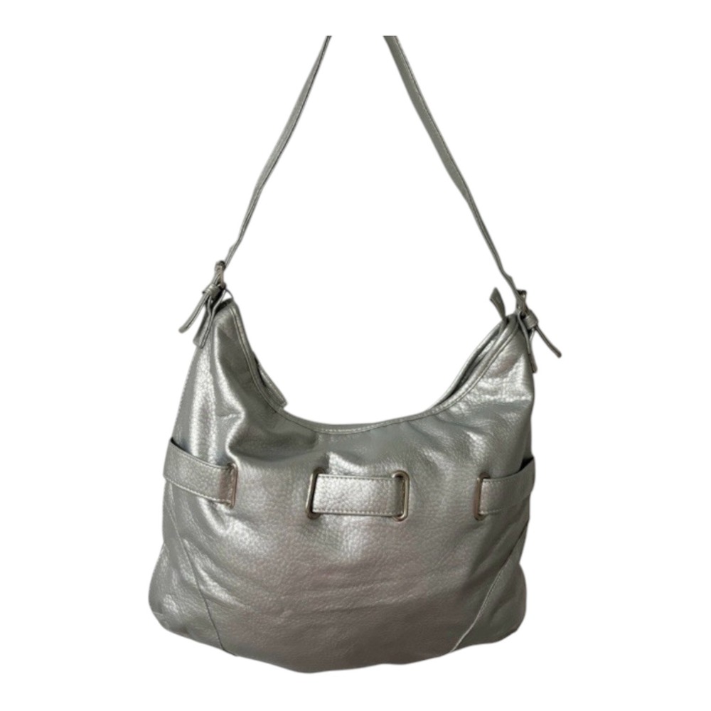 Bijoux Turner Ladies Silver Pebbled Faux Leather Handbag Zipper Closure